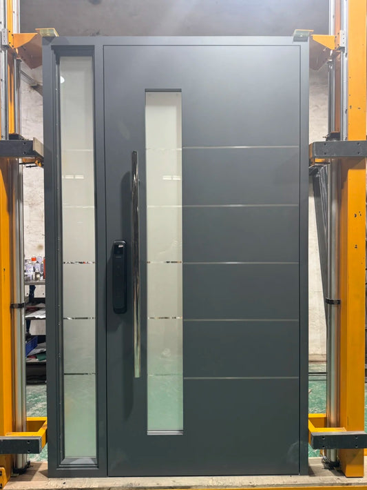 Rothnow stainless steel front door with brown finish, pivot design, 800mm width and 2100mm height for entrance security.