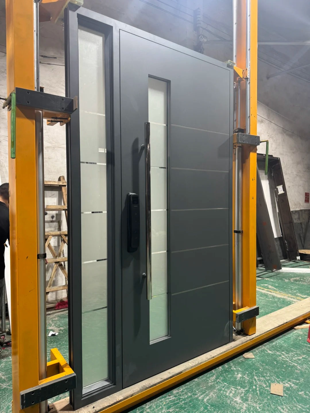 Rothnow stainless steel front door with brown finish, pivot design, 800mm wide and 2100mm tall for residential entrance.