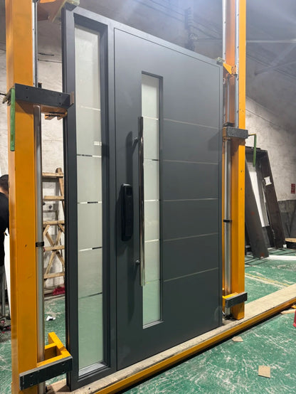 Rothnow stainless steel front door with brown finish, pivot design, 800mm wide and 2100mm tall for residential entrance.