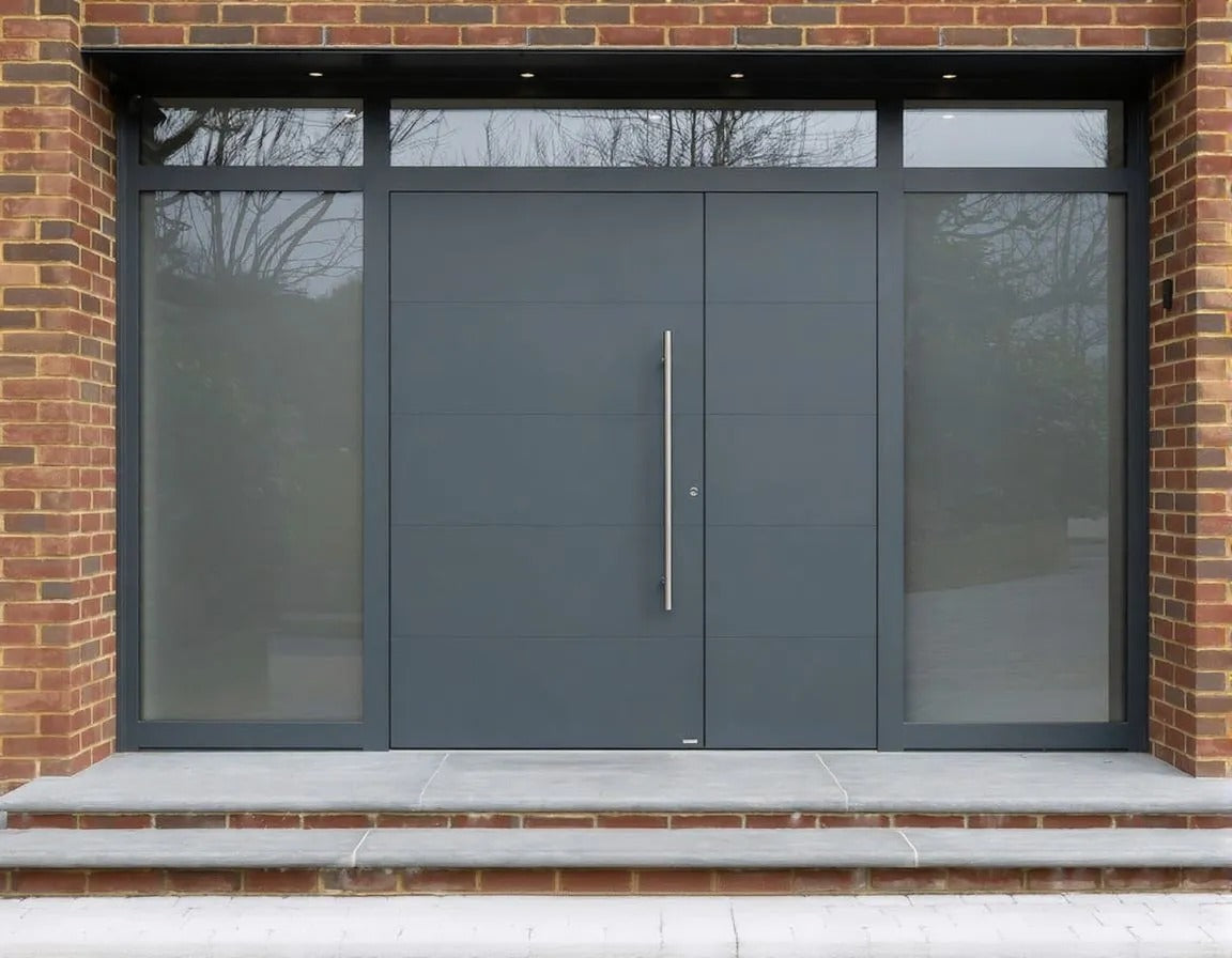 Rothnow stainless steel front door with brown finish, pivot design, 800mm wide and 2100mm tall for entrance use.