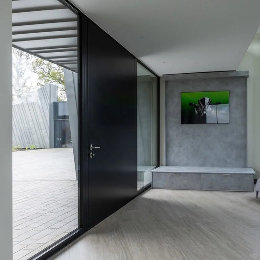 Rothnow stainless steel front door with brown finish, pivot design, measuring 800mm wide and 2100mm tall, wall thickness 150mm.