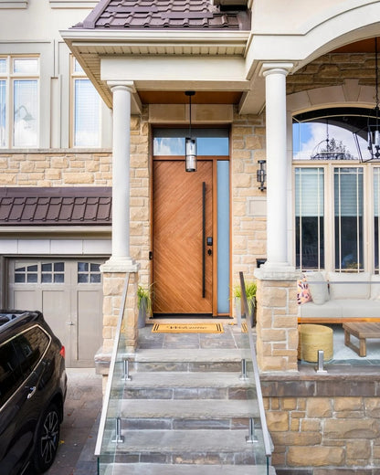 Brown Rothnow® wood front and entrance door with a sleek design, measuring 800mm wide and 2100mm tall with 150mm wall thickness.
