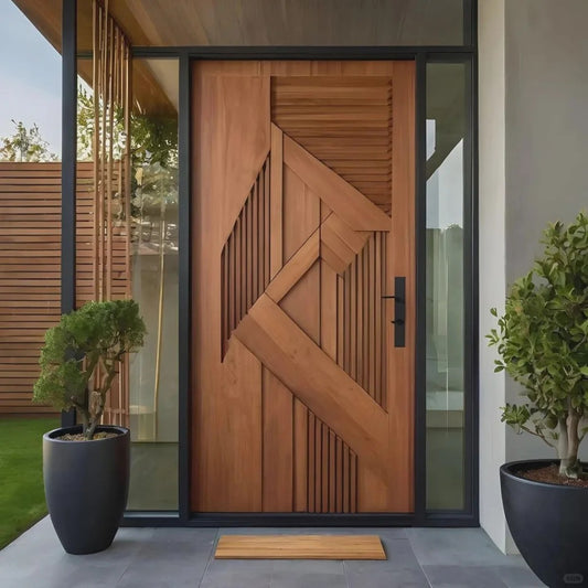 Rothnow® wood front entrance door with brown finish, swing door design, 800mm wide and 2100mm high with 150mm wall thickness