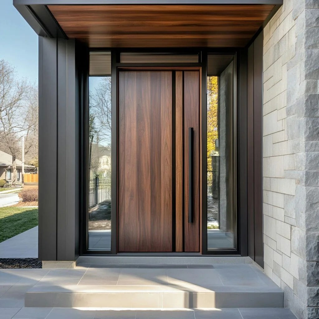 Rothnow wood front door with brown finish, swing entrance door, 800mm wide and 2100mm high with 150mm wall thickness