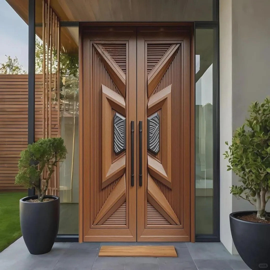 Rothnow wood front door with brown finish, swing entrance door, 800mm wide, 2100mm high, 150mm wall thickness, for residential entry.
