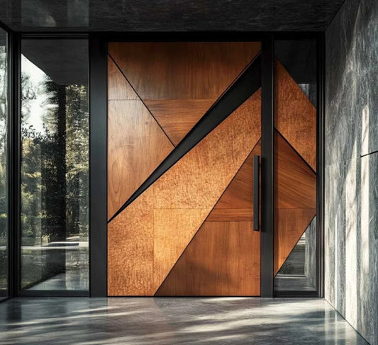 Brown Rothnow wood front entrance door with swing design, 800mm wide and 2100mm high, with 150mm wall thickness.