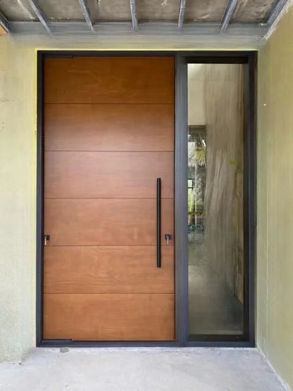 Rothnow wood front door with pivot hinge, brown entrance door, 800mm width, 2100mm height, 150mm wall thickness, sturdy design