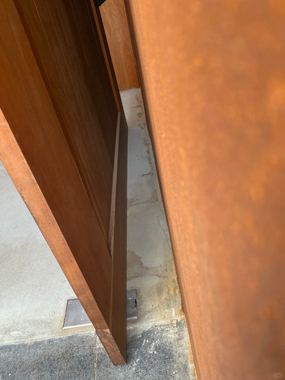 Rothnow® wood front door with brown finish, pivot design, 800mm wide, 2100mm high, 150mm wall thickness, entrance door style