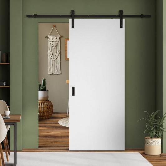 Rothnow wooden sliding barn door with HPL finish, 800mm wide and 2100mm high, mounted on wall for interior use.