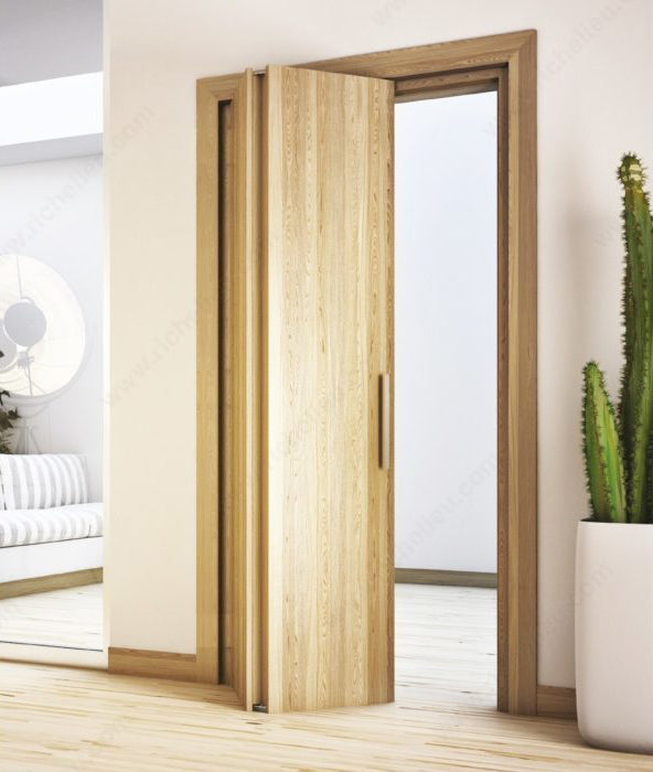 Rothnow Wooden Door, composite veneer folding door in natural wood finish, 800mm wide, 2100mm tall, with wall thickness visible.