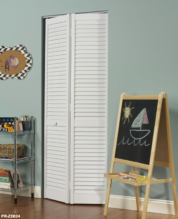 Rothnow® wooden folding louver door, lacquered white finish, 800mm wide, 2100mm high, with wall thickness of 150mm, door type.