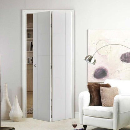 Rothnow wooden folding door with white lacquer finish, 800mm wide, 2100mm high, 150mm wall thickness, ideal for interior spaces