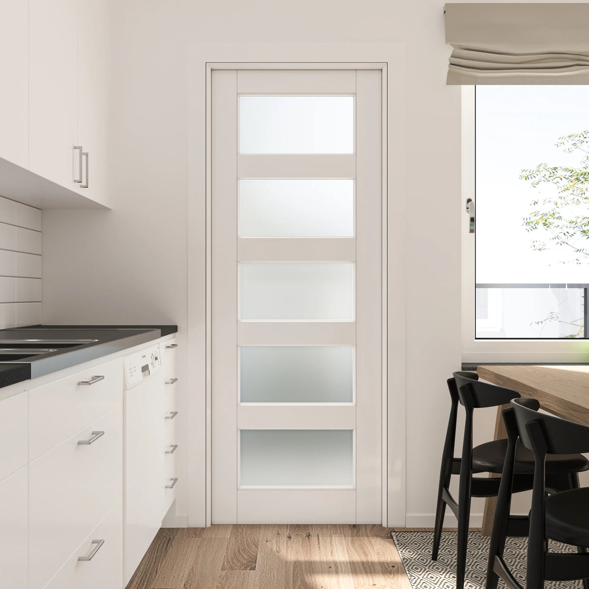 Rothnow® lacquered wooden door, white finish, 800mm wide and 2100mm high, with 150mm wall thickness, modern door design