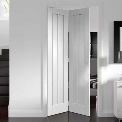 Rothnow® wooden lacquer folding door, white finish, 800mm width, 2100mm height, with 150mm wall thickness, for interior use.