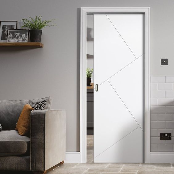 Rothnow® wooden lacquered pocket door in white, 800mm wide, 2100mm high, with 150mm wall thickness, modern interior door design.