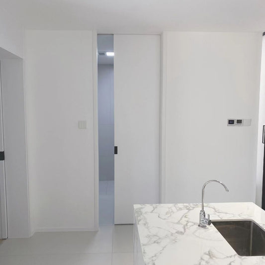 Rothnow® wooden pocket door with lacquer finish, 800mm wide, white, 2100mm high, designed for interior room access