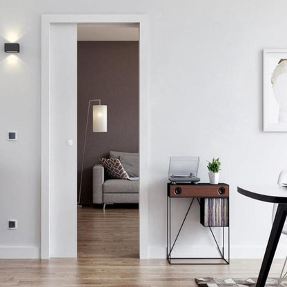 Rothnow® wooden lacquer pocket door in white, 800mm wide, 2100mm high, with 150mm wall thickness, modern interior door.
