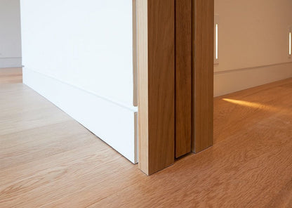 Rothnow wooden lacquered pocket door in white, 800mm wide, 2100mm high, with 150mm wall thickness, modern interior door design