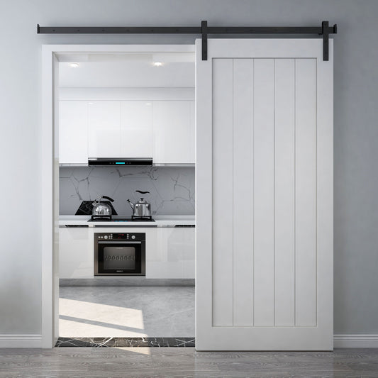 Rothnow® Wooden Sliding Barn Door in white lacquer, 800mm wide, 2100mm high, with 150mm wall thickness, modern interior door