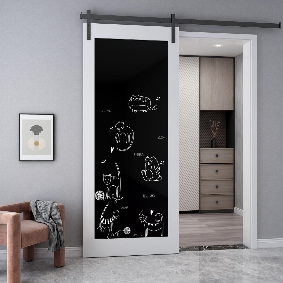 Rothnow® wooden sliding barn door with white lacquer finish, measuring 800mm wide and 2100mm tall, wall thickness 150mm.