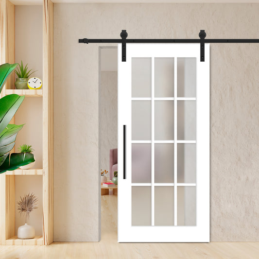 Rothnow® wooden sliding barn door with lacquer finish, white color, measures 800mm wide, 2100mm high, 150mm wall thickness.