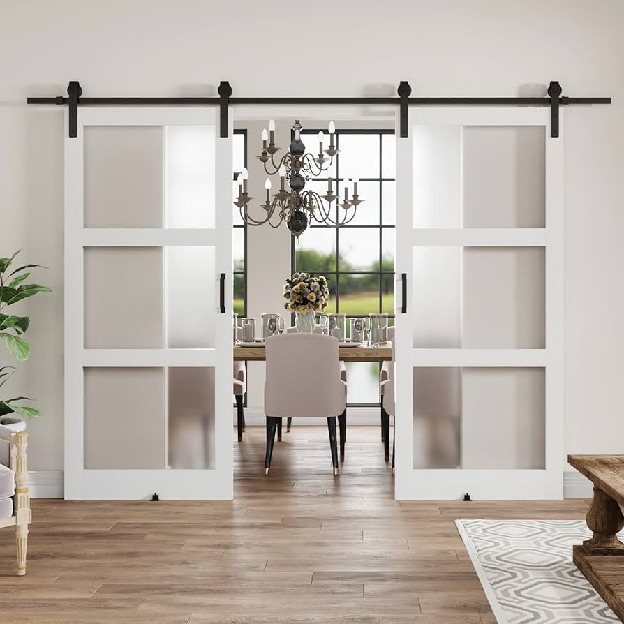 Rothnow® wooden sliding barn door with lacquer finish, white color, 800mm width, 2100mm height, wall thickness 150mm.