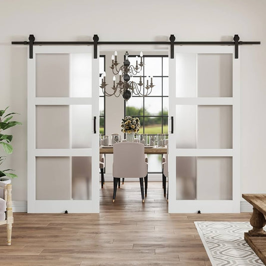 Rothnow® wooden sliding barn door with lacquer finish, white color, 800mm width, 2100mm height, wall thickness 150mm.