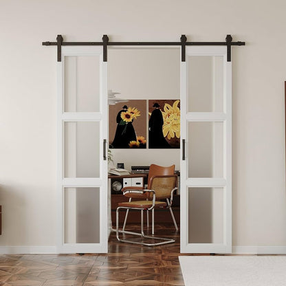 Rothnow® wooden sliding barn door with lacquer finish, white lacquered surface, 800mm wide, 2100mm high, wall thickness 150mm.