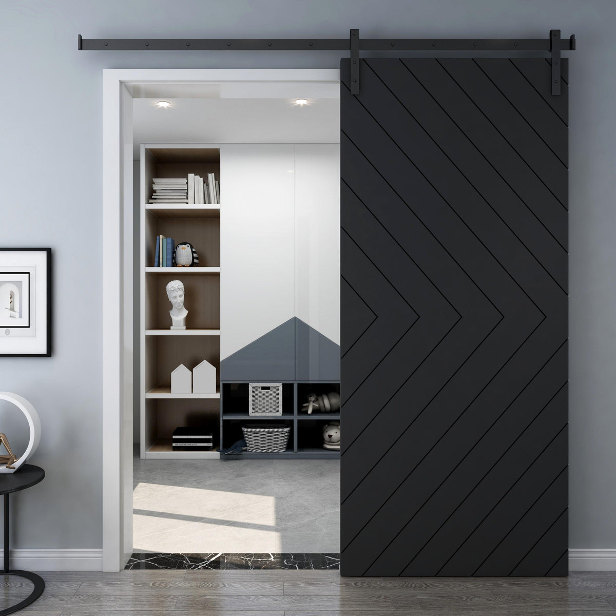 Rothnow® wooden sliding barn door with lacquer finish, 800mm wide, white, designed for interior door installation.