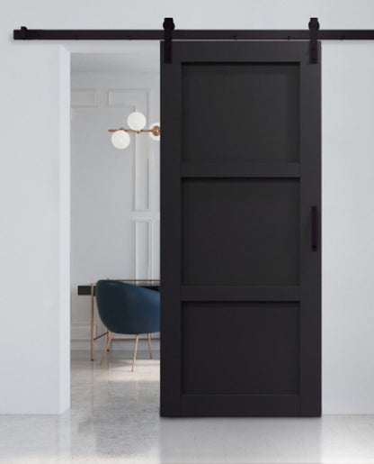 Rothnow Wooden Sliding Barn Door in white lacquer with black metal hardware, 800mm wide, 2100mm high, wall thickness 150mm