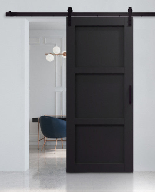 Rothnow Wooden Sliding Barn Door in white lacquer with black metal hardware, 800mm wide, 2100mm high, wall thickness 150mm