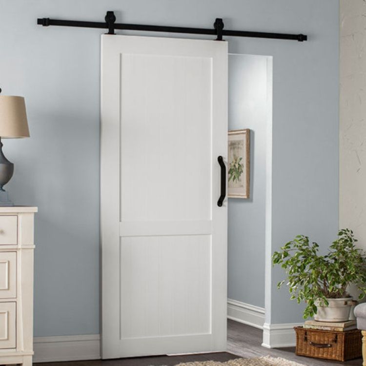 Rothnow® wooden sliding barn door with lacquer finish, 800mm width, 2100mm height, wall thickness 150mm, white color.