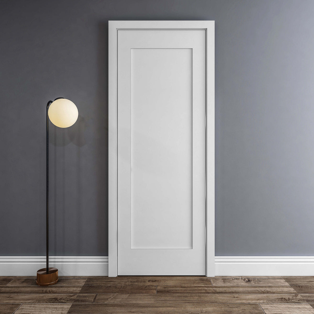 Rothnow® Wooden Sliding Ghost Door in white, lacquer finish, 800mm width, 2100mm height, wall-thickness 150mm.