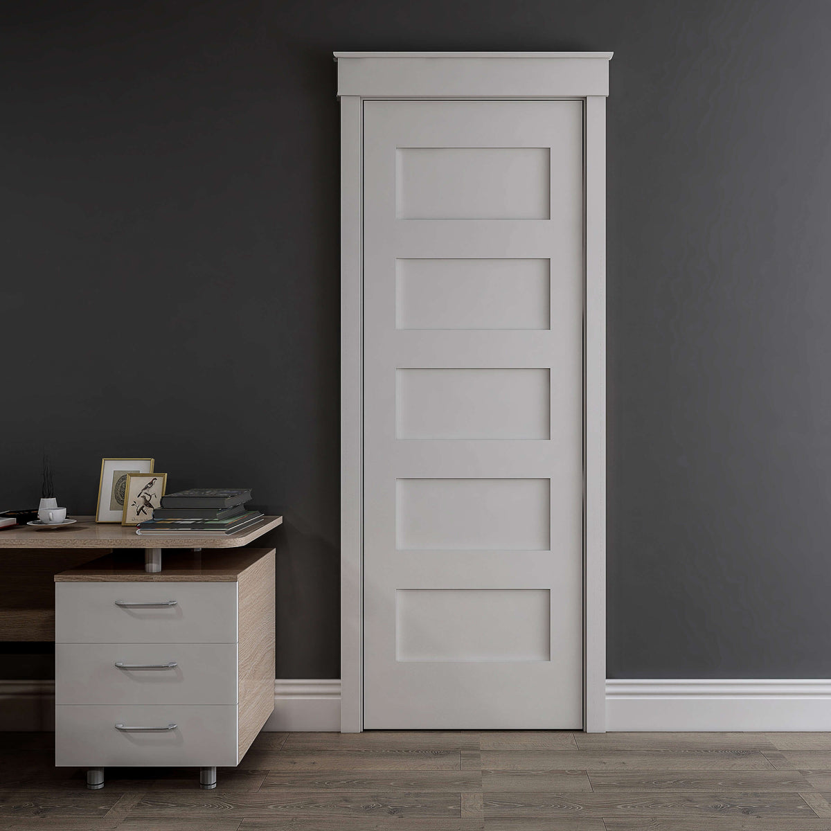 Rothnow® Wooden Sliding Ghost Door in white lacquer, 800mm wide, 2100mm high with 150mm wall thickness, modern interior door.