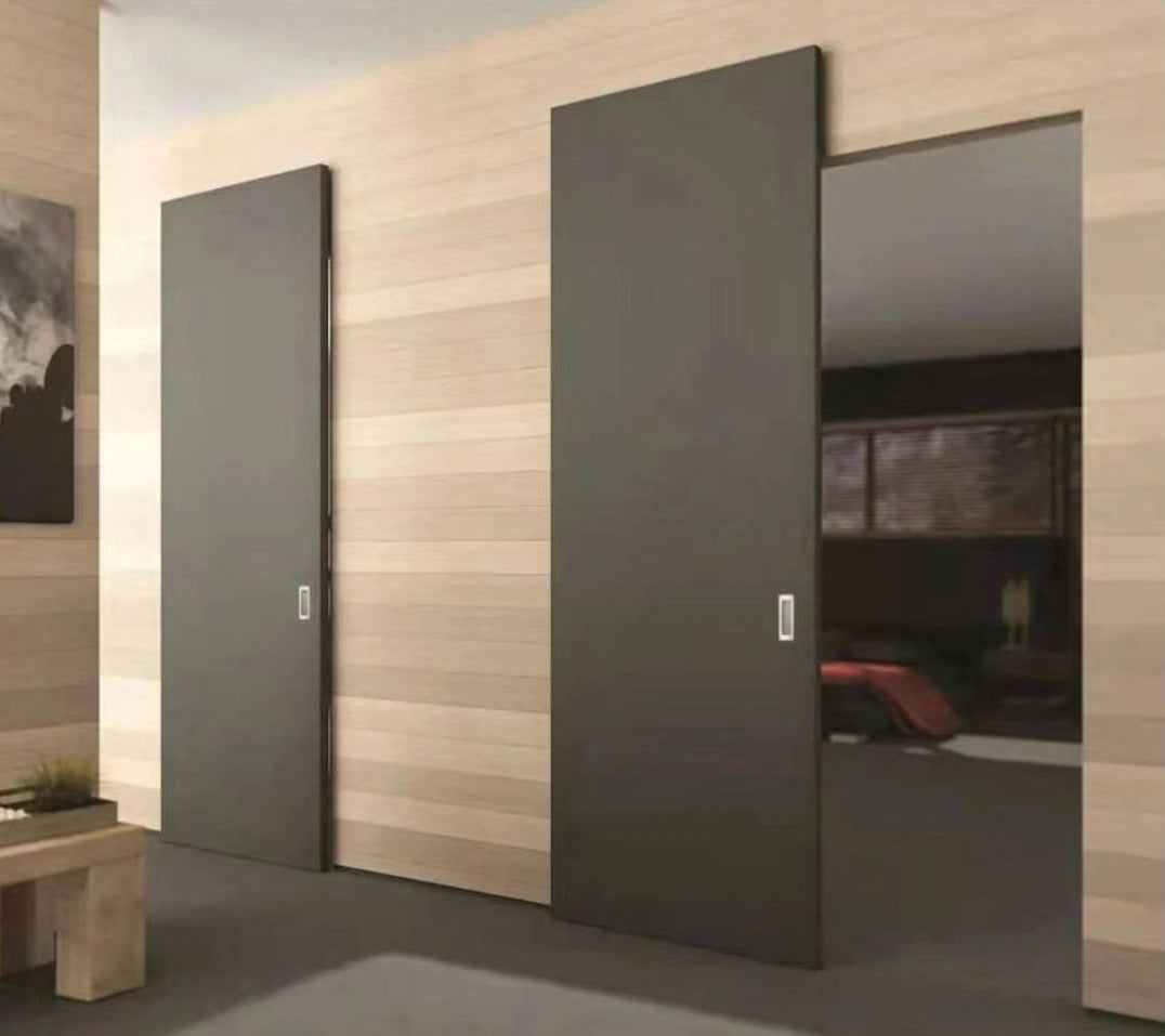 Rothnow® Wooden Sliding Ghost Door in white lacquer, 800mm wide and 2100mm high, with 150mm wall thickness, modern design.