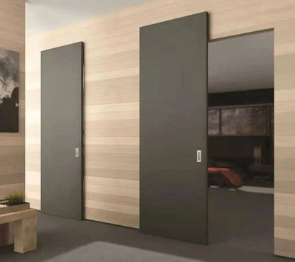 Rothnow® Wooden Sliding Ghost Door in white lacquer, 800mm wide and 2100mm high, with 150mm wall thickness, modern design.