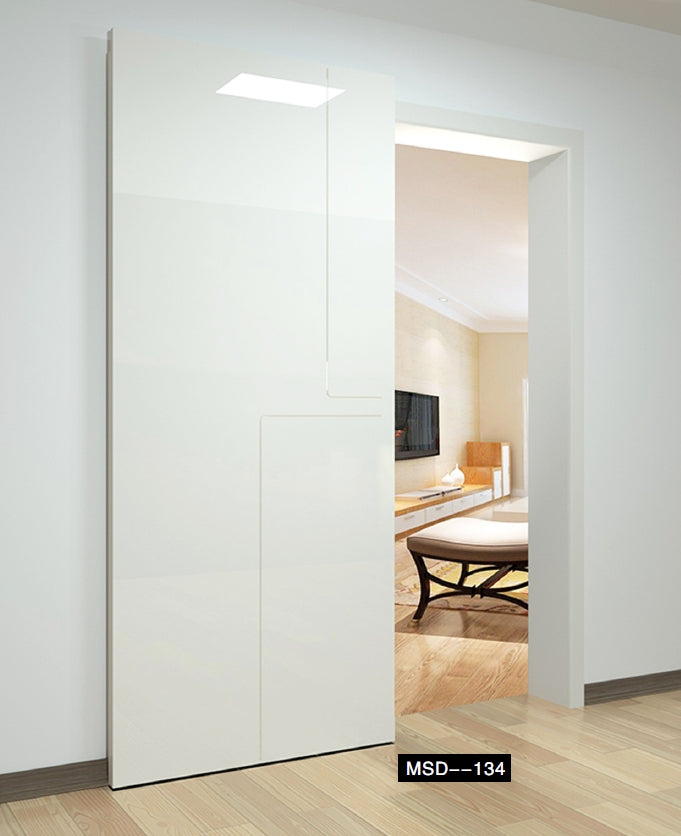 Rothnow® Lacquer Wooden Sliding Ghost Door, white finish, 800mm wide, 2100mm high, wall-thickness 150mm, modern interior door