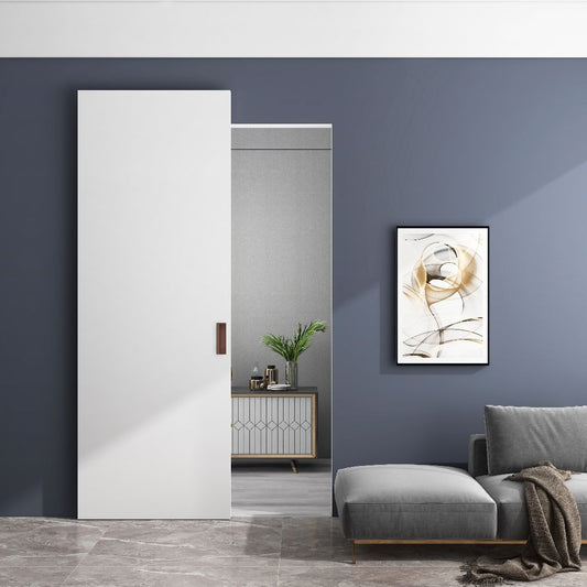Rothnow® Wooden Sliding Ghost Door in white lacquer, 800mm wide, 2100mm high, with 150mm wall thickness, modern interior door