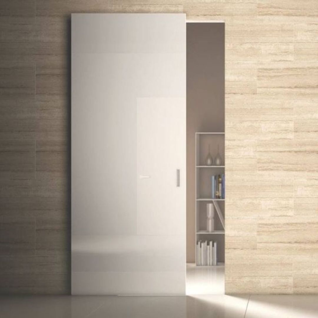 Rothnow® Lacquer Wood Sliding Ghost Door, white lacquer finish, 800mm wide by 2100mm high, wall-thick design, wooden door for modern interiors
