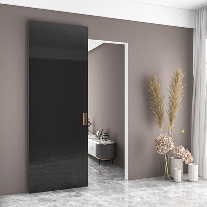 Rothnow® Wooden Sliding Ghost Door in white lacquer, 800mm wide, 2100mm high, with 150mm wall thickness, modern interior door.