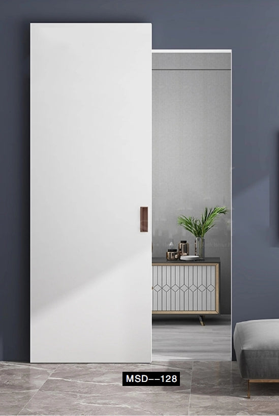 Rothnow® Wooden Sliding Ghost Door, white lacquer finish, 800mm wide by 2100mm high, wall-thick, modern interior door.