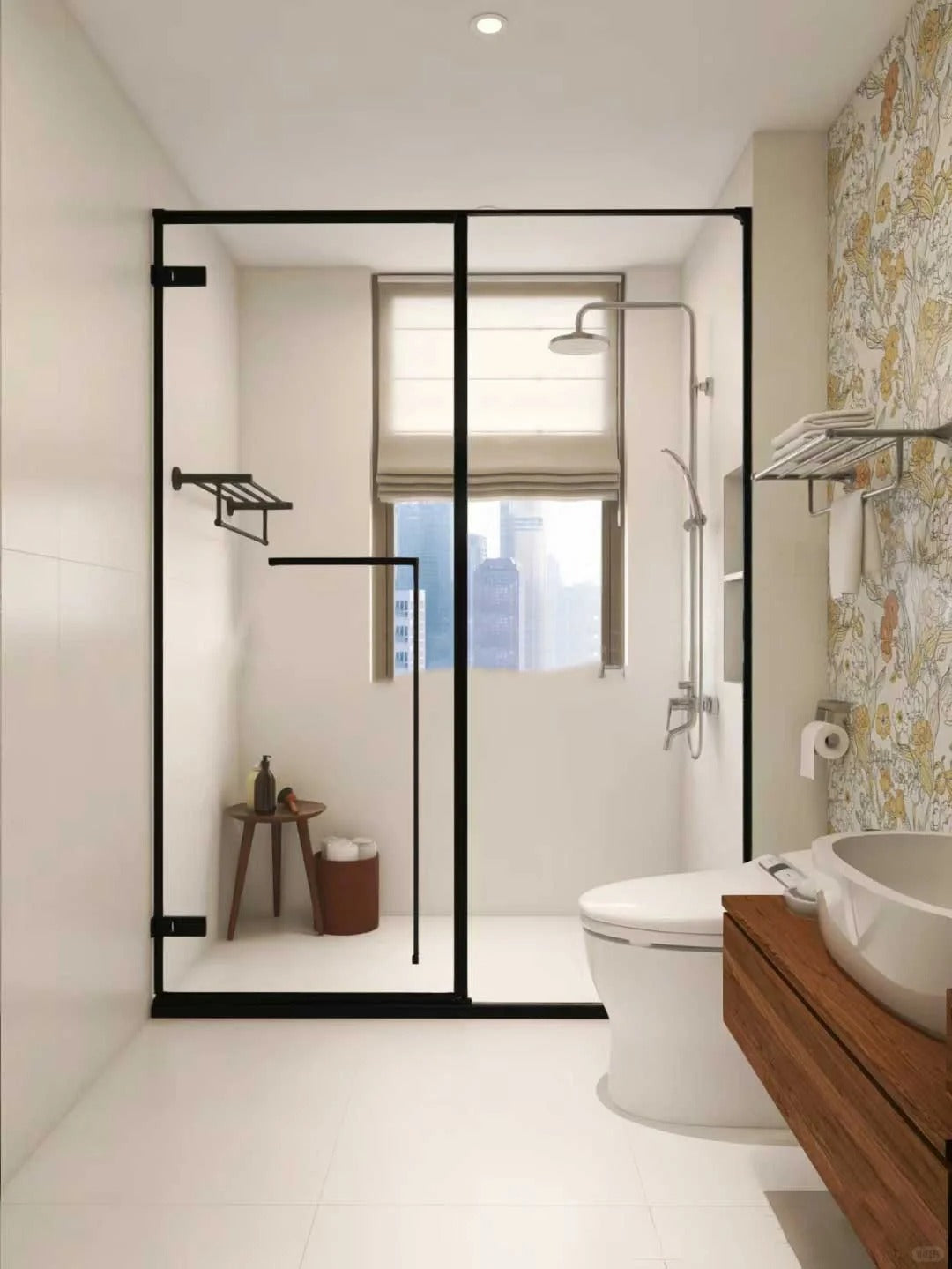 Rothnow Aluminum Partition 16x45 Series slim frame bathroom and shower room door with clear glass and white finish