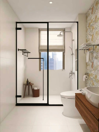 Rothnow Aluminum Partition 16x45 Series slim frame bathroom and shower room door with clear glass and white finish