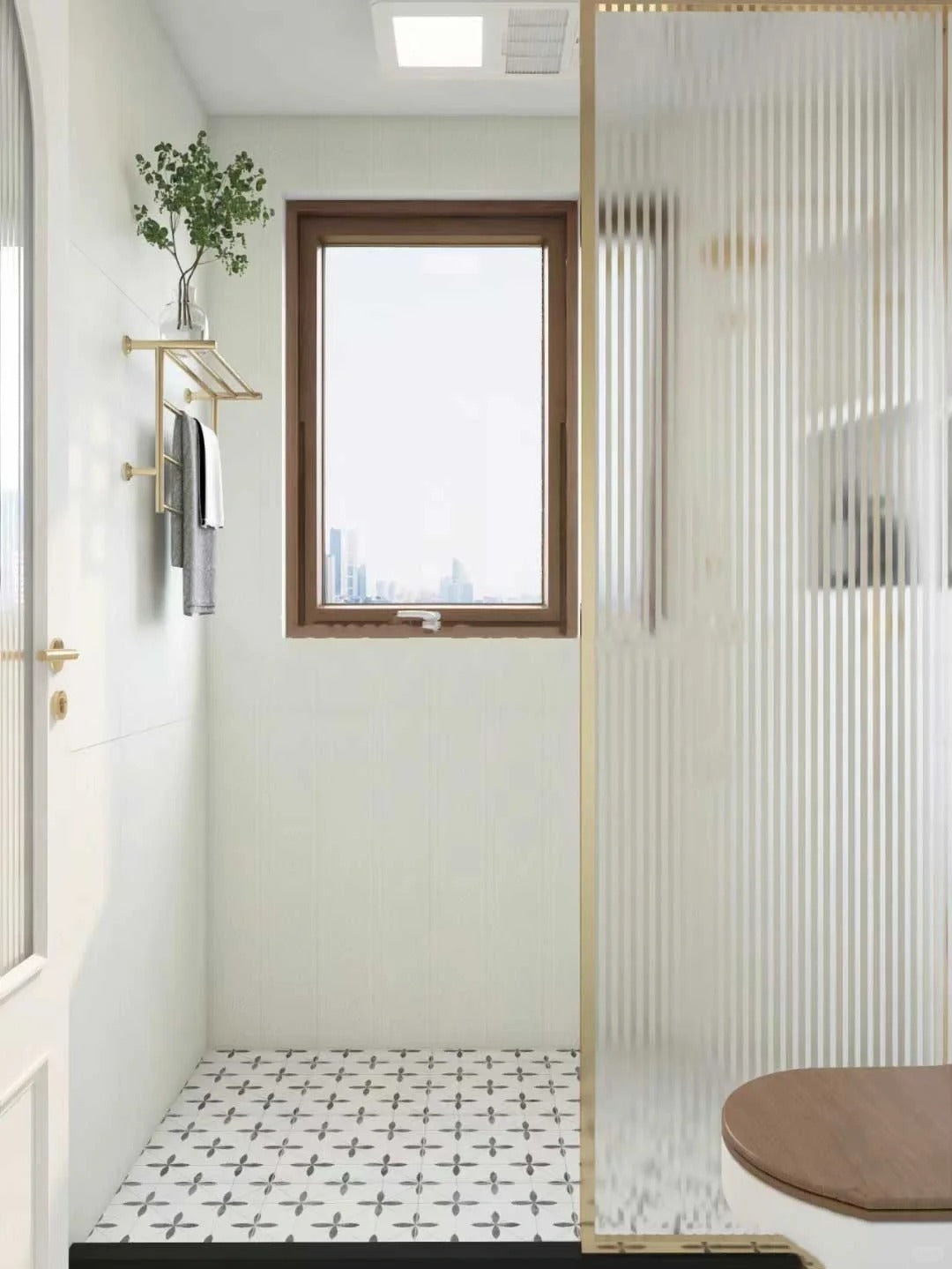Rothnow® Aluminum Partition 16x45 Series slim frame bathroom door with clear glass and white finish, for shower or bathroom separation.