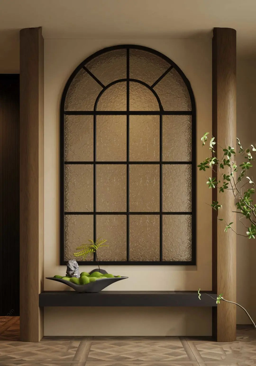 Rothnow Arc Top aluminum glass partition with slim frame, clear glass, white finish, 16x45 series French style room divider