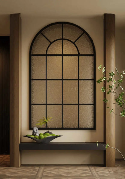 Rothnow Arc Top aluminum glass partition with slim frame, clear glass, white finish, 16x45 series French style room divider