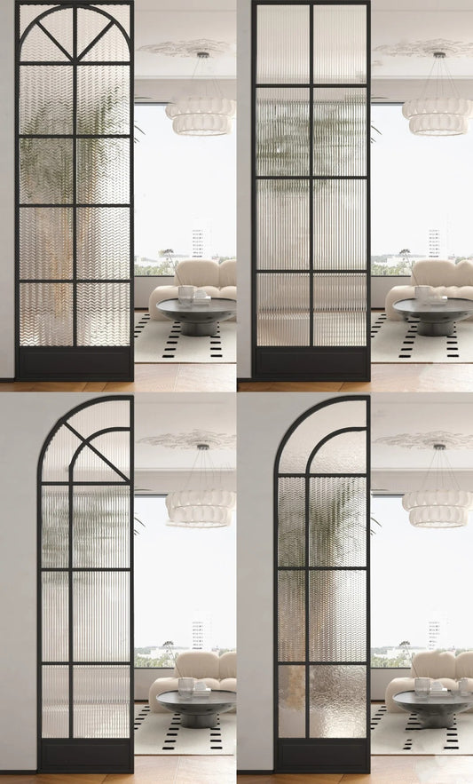 Rothnow Arc Top Aluminum Glass Partition in white, 16x45 series with slim frame and French style design, clear glass surface.