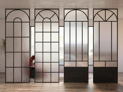 Rothnow® Arc Top Aluminum Partition with clear glass and slim frame, 16x45 series, used as a modern interior space divider.