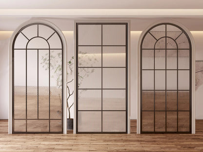Rothnow Arc Top Aluminum Partition with clear glass and white frame, 16x45 series slim frame glass partition for modern interior spaces