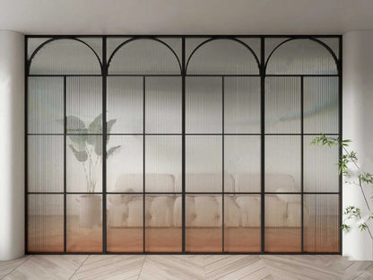 Rothnow Arc Top Aluminum Partition in white with clear glass, 16x45 series slim frame glass partition for modern interior spaces